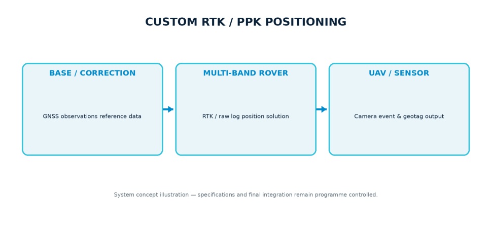 Custom RTK and PPK positioning architecture